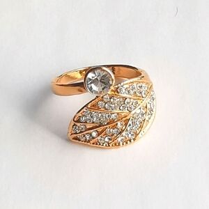 Crystal 14k Rose gold overlay  pave leaf wrap ring sz 7